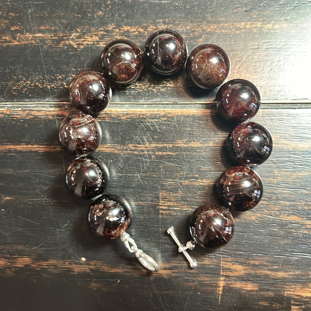 Garnet silver 925 bracelet new handmade genuine 17mm beads